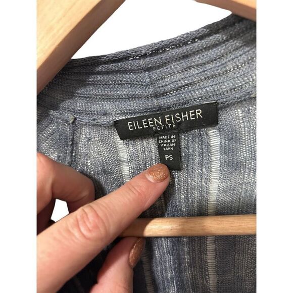 Eileen Fisher Open Front Long Sleeve Ribbed Semi-Sheer Gray Cardigan Size PS - Picture 6 of 9